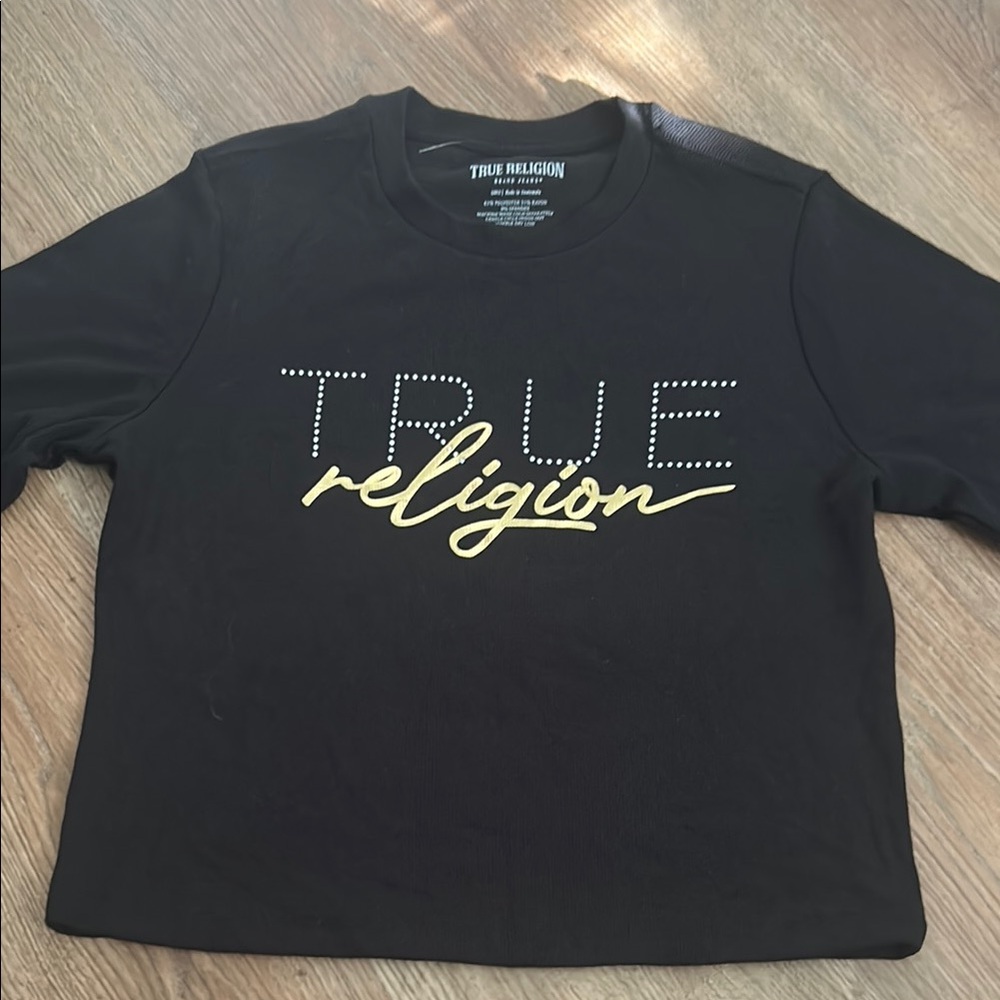 True Religion Black Tee with Gold Script